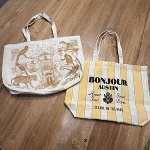 Lot 2 Sezane Tote Canvas Bonjour Austin & Exotic Jungle Animal Bag